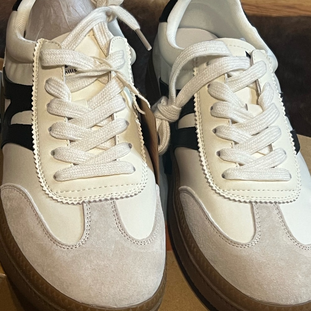 White and Black Retro Low-Top Sneakers
